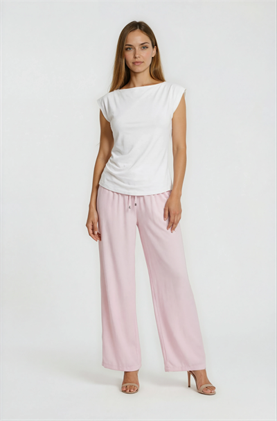 Laurento Beli Lastikli Bol Paça Pantolon PEMBE