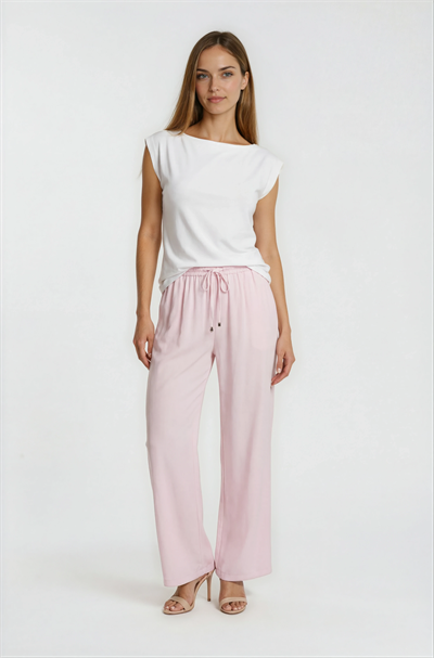 Laurento Beli Lastikli Bol Paça Pantolon PEMBE