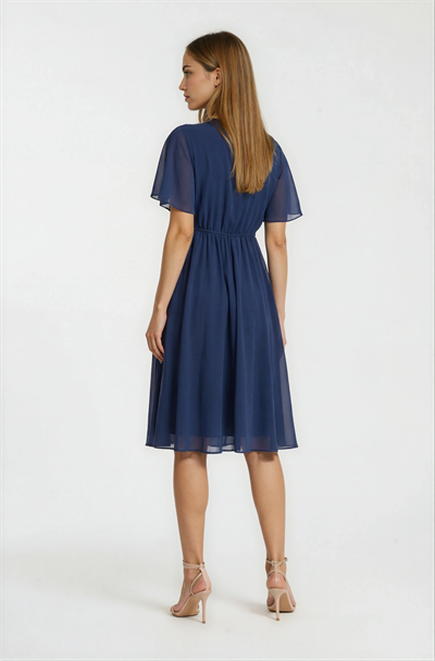 Leonello Kruvaze Şifon Elbise LACİVERT