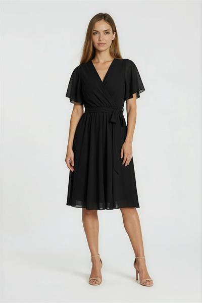 Leonello Kruvaze Şifon Elbise SİYAH