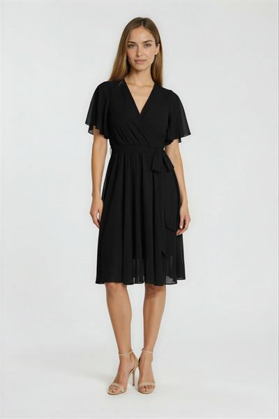 Leonello Kruvaze Şifon Elbise SİYAH