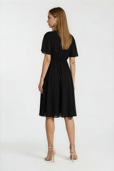 Leonello Kruvaze Şifon Elbise SİYAH