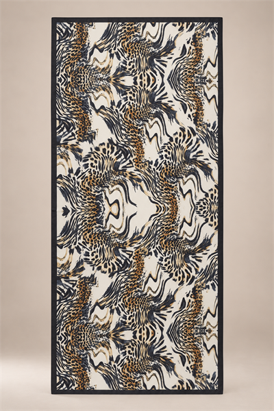 Leopar Desenli Çerçve Bordürlüi Şal 180 x 85 cm SİYAH