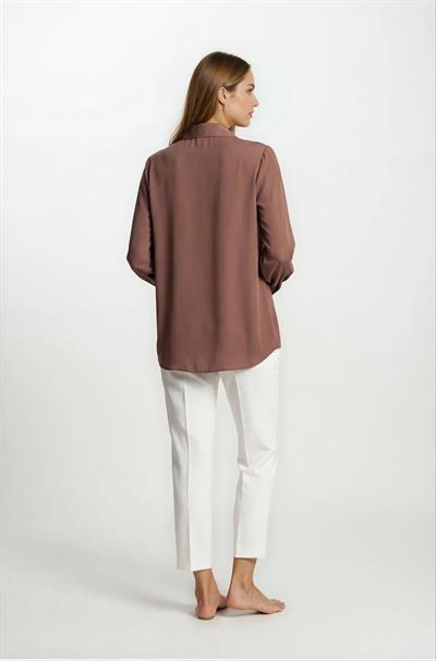 Lluvy Uzun Kollu Gizli Pat Düğmeli Bluz KAHVE