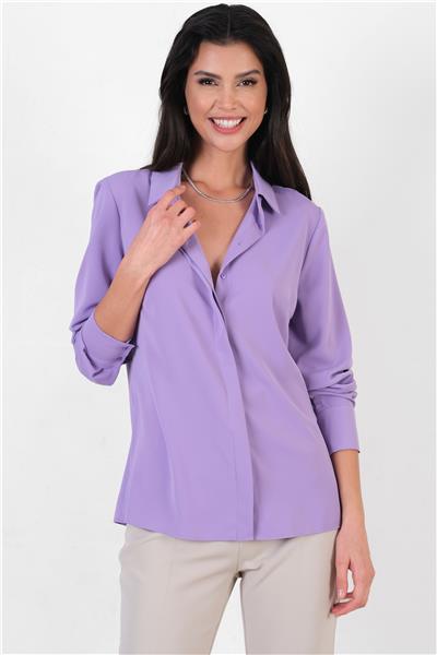 Lluvy Uzun Kollu Gizli Pat Düğmeli Bluz LİLA