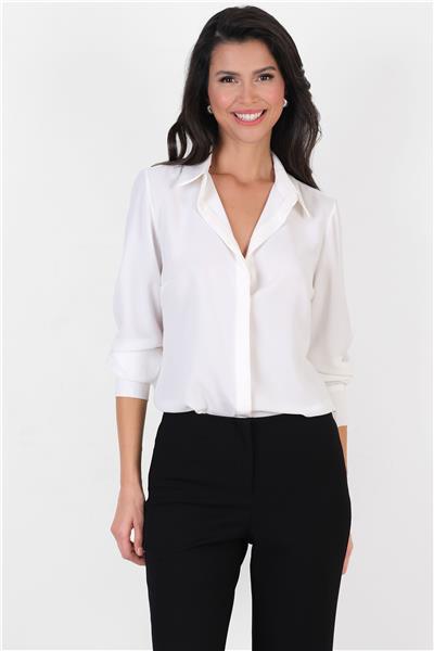 Lluvy Uzun Kollu Gizli Pat Düğmeli Bluz EKRU