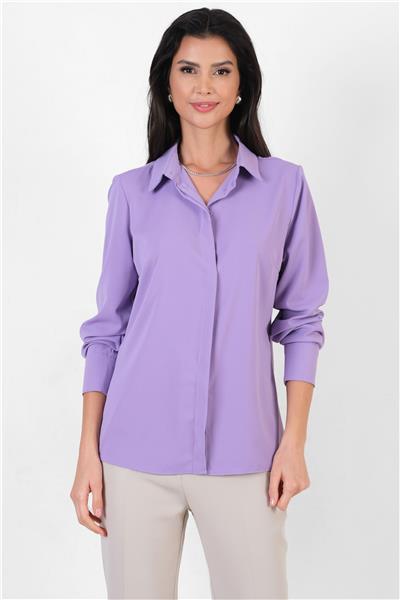 Lluvy Uzun Kollu Gizli Pat Düğmeli Bluz LİLA