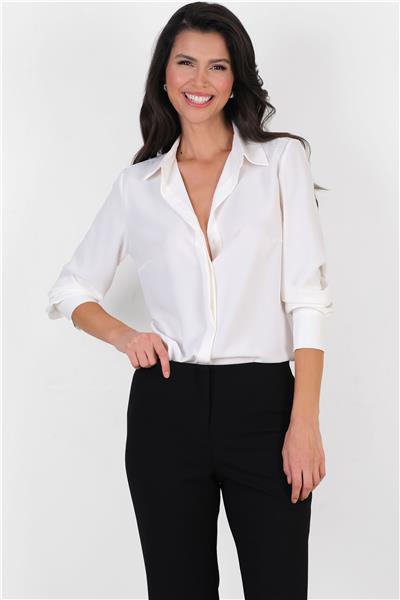 Lluvy Uzun Kollu Gizli Pat Düğmeli Bluz EKRU