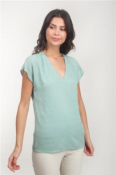 Malvino V Yaka Taşlı Buluz MİNT