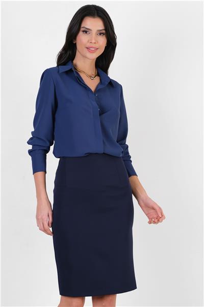 Mandy Klasik Yırtmaçlı Etek LACİVERT