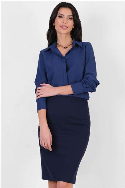 Mandy Klasik Yırtmaçlı Etek LACİVERT