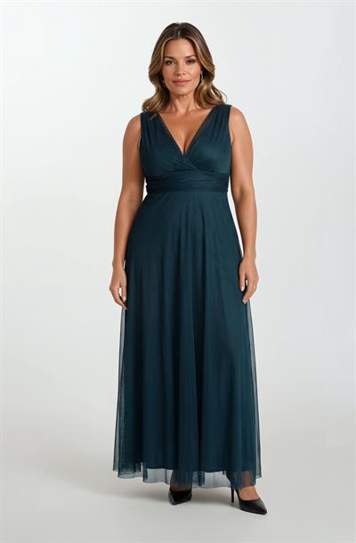 Margaritaı Kruvaze Beli Drapeli Uzun Abiye Elbise YEŞİL