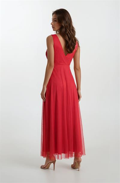 Margaritaı Kruvaze Beli Drapeli Uzun Abiye Elbise KIRMIZI