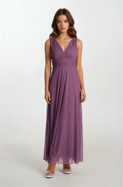 Margaritaı Kruvaze Beli Drapeli Uzun Abiye Elbise MOR