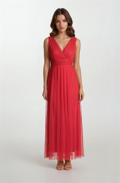 Margaritaı Kruvaze Beli Drapeli Uzun Abiye Elbise KIRMIZI