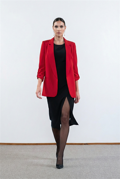 Medarda Salaş Krep Ceket KIRMIZI