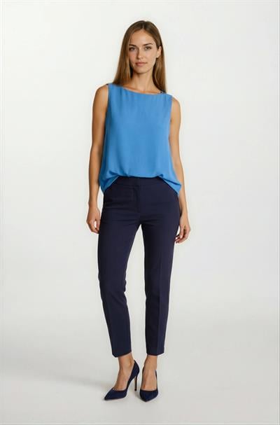 Medea Beli Lastikli Dar Paça Pantolon LACİVERT