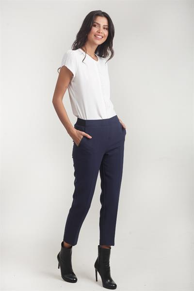 Medea Beli Lastikli Dar Paça Pantolon LACİVERT