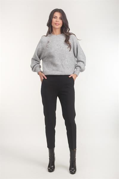 Medea Beli Lastikli Dar Paça Pantolon SİYAH