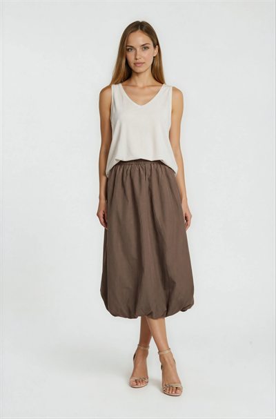 Midi Boy Beli Lastikli Balon Etek KAHVE