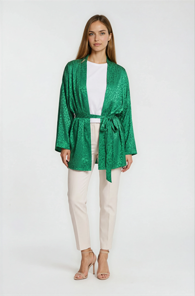 Misiana Leopar Jakarlı Kimono YEŞİL