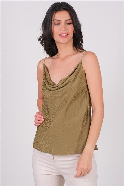 Misiano Taş Askılı Saten Bluz HAKİ