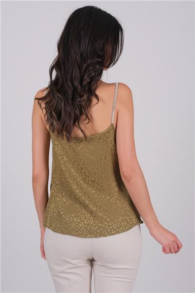 Misiano Taş Askılı Saten Bluz HAKİ