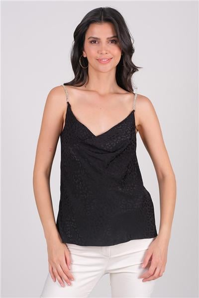 Misiano Taş Askılı Saten Bluz SİYAH