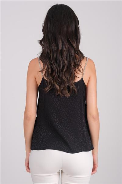 Misiano Taş Askılı Saten Bluz SİYAH