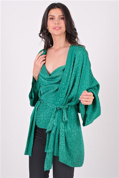 Misiano Taş Askılı Saten Bluz YEŞİL