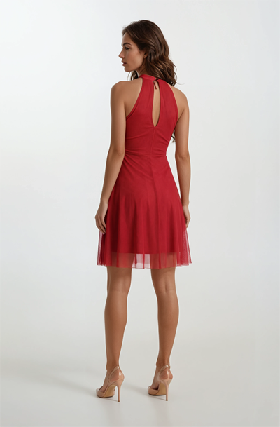 Narcisio Damla Yaka Kloş Kısa Abiye Elbise KIRMIZI