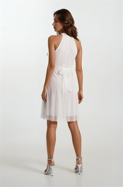Narcisio Damla Yaka Kloş Kısa Abiye Elbise BEYAZ