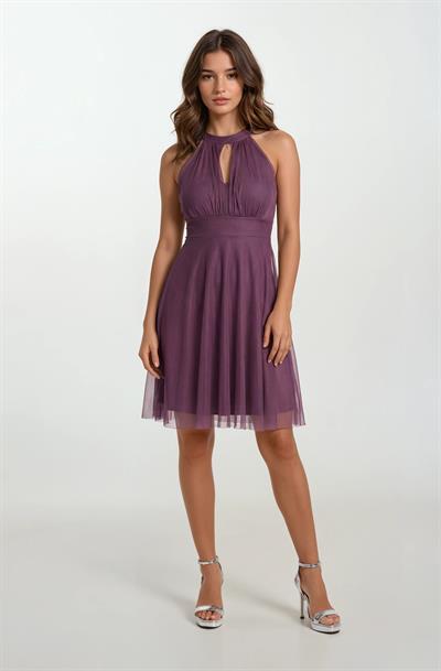 Narcisio Damla Yaka Kloş Kısa Abiye Elbise LİLA