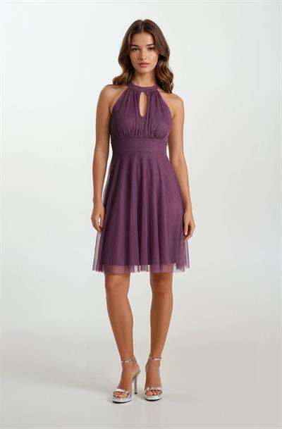 Narcisio Damla Yaka Kloş Kısa Abiye Elbise LİLA