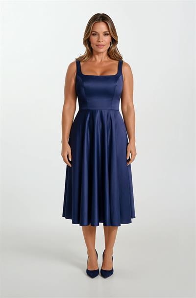 Nema Sırtı Çapraz Bağlamalı U Yaka Midi Abiye Elbise LACİVERT