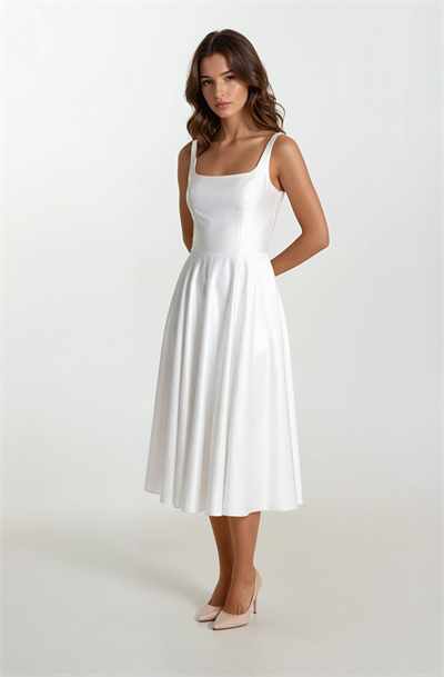 Nema Sırtı Çapraz Bağlamalı U Yaka Midi Abiye Elbise EKRU