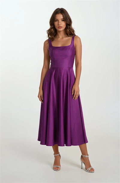 Nema Sırtı Çapraz Bağlamalı U Yaka Midi Abiye Elbise MOR