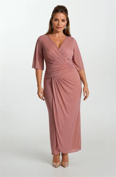 Nemore Kruvaze Yaka Beli Drapeli Uzun Abiye Elbise SOMON