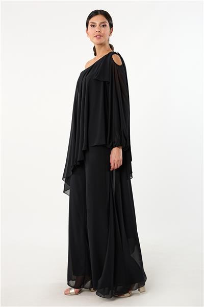 Nevilio Tek Kol Omuz Aksesuar Detaylı Abiye Tulum SİYAH