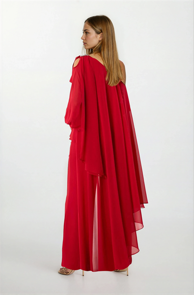 Nevilio Tek Kol Omuz Aksesuar Detaylı Abiye Tulum KIRMIZI