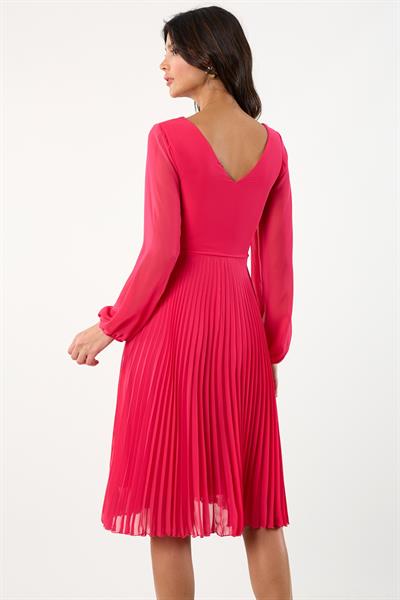 Niccola V Yaka Piliseli belde Taş Aksesuar Kısa Abiye Elbise FUŞYA