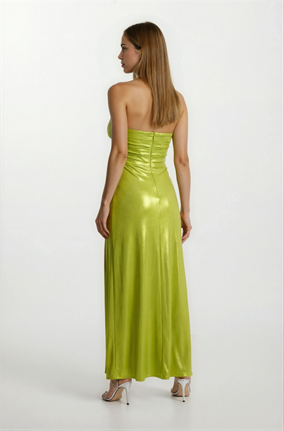 Odobella Kalp Yaka Straplez Anvelop Uzun Abiye Elbise FISTIK YEŞİL