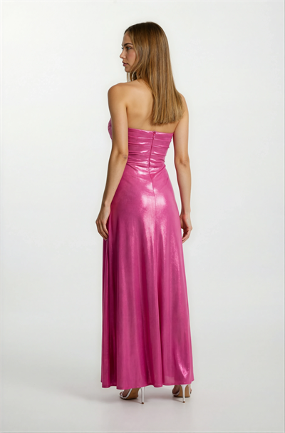 Odobella Kalp Yaka Straplez Anvelop Uzun Abiye Elbise FUŞYA