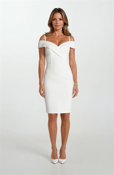 Odolina İnce Askılı Kruvaze Kayık Yaka Kısa Abiye Elbise EKRU
