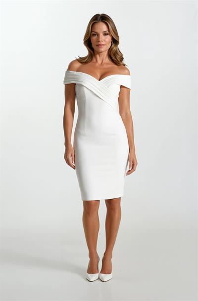 Odolina İnce Askılı Kruvaze Kayık Yaka Kısa Abiye Elbise EKRU