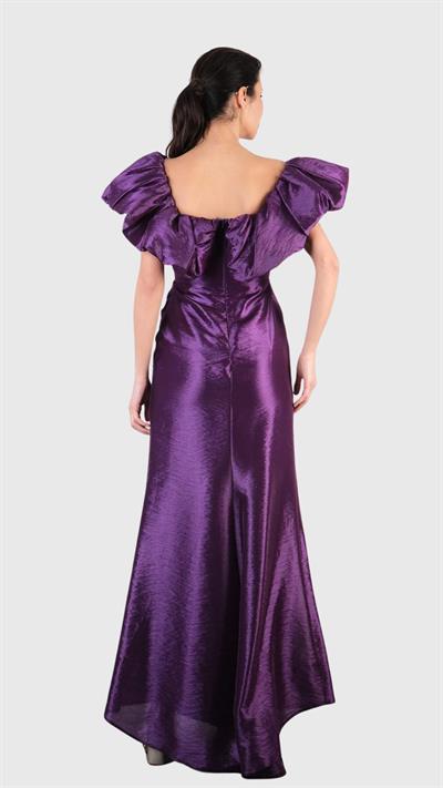 Oleandro Kayık Yaka Omuz Açık Uzun Abiye Elbise MOR