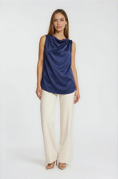 Omuz Aksesuarlı Degaje Yaka Asimetrik Bluz LACİVERT