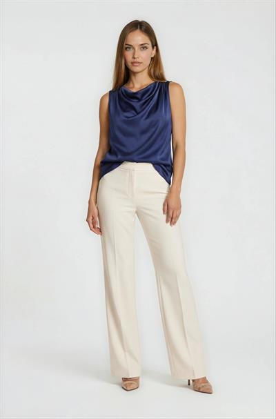 Omuz Aksesuarlı Degaje Yaka Asimetrik Bluz LACİVERT