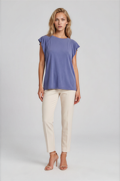 Omuz Büzgülü Rahat Kesim Kısa Kollu Bluz İNDİGO