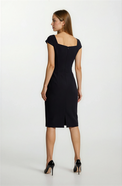 Orestino Kare Yaka Mendil Kol Elbise SİYAH